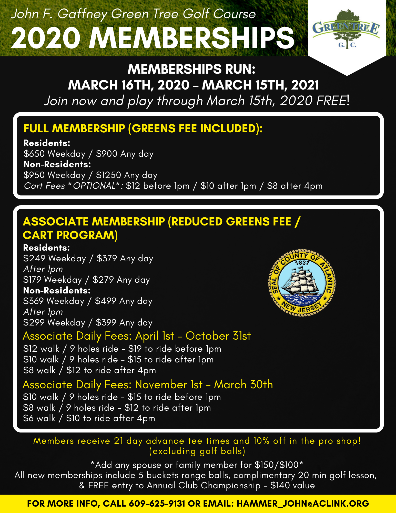 Memberships John F Gaffney Green Tree Golf Course